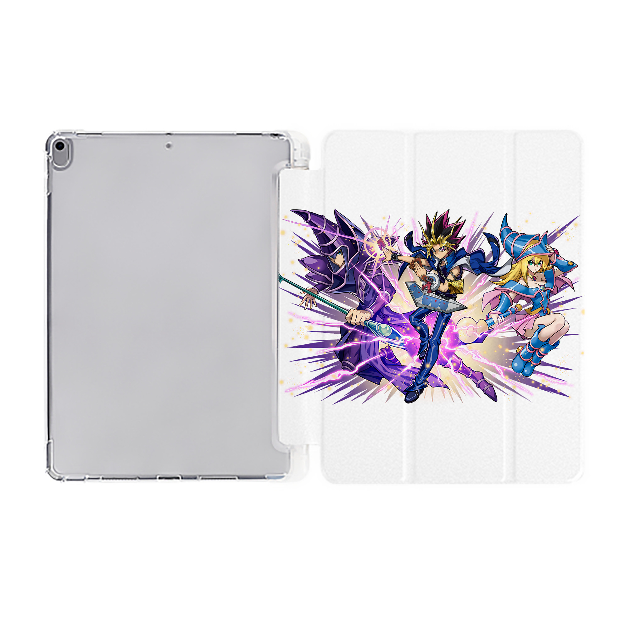 （画像用） 遊☆戯☆王 Yu-Gi-Oh! IPad ケース ペン収納付き 三つ折りスタンド PUレザー×シリコン 対応機種9.5/10.5/10.9インチ
